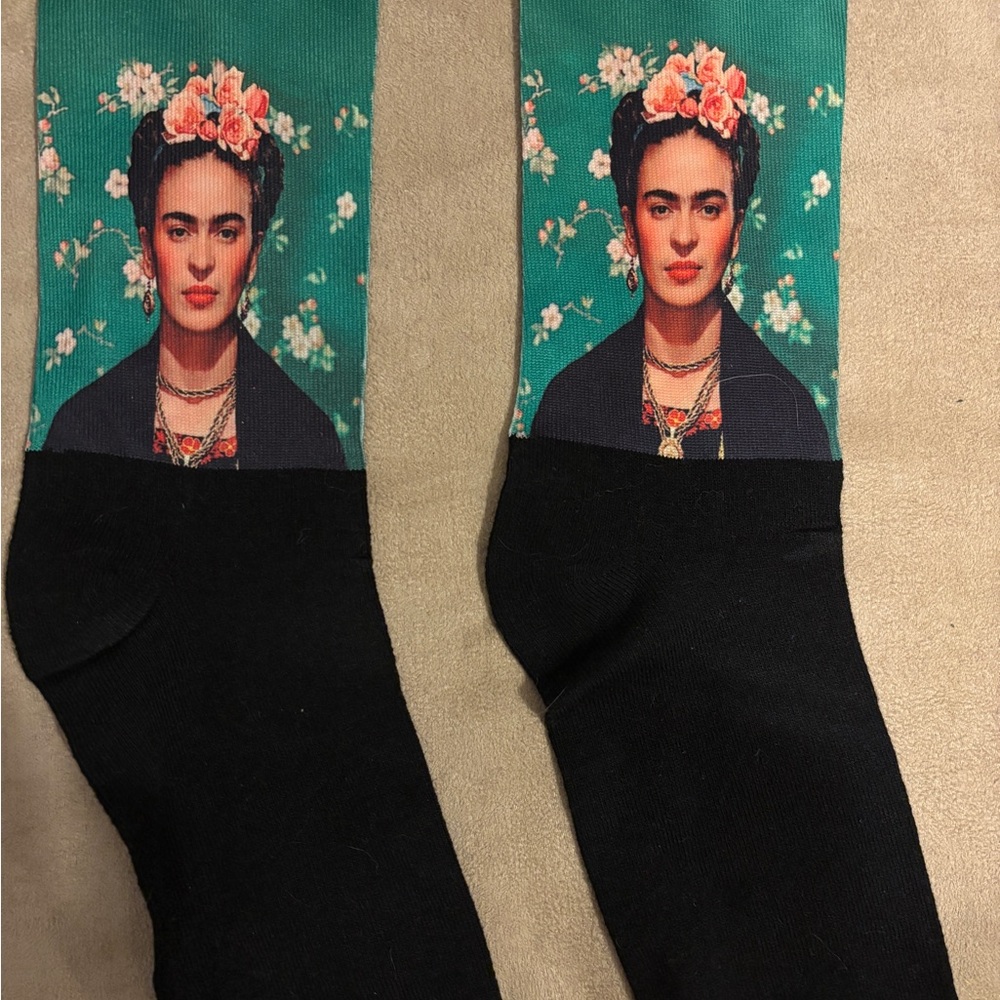 Frida Kahlo Green and Black Socks